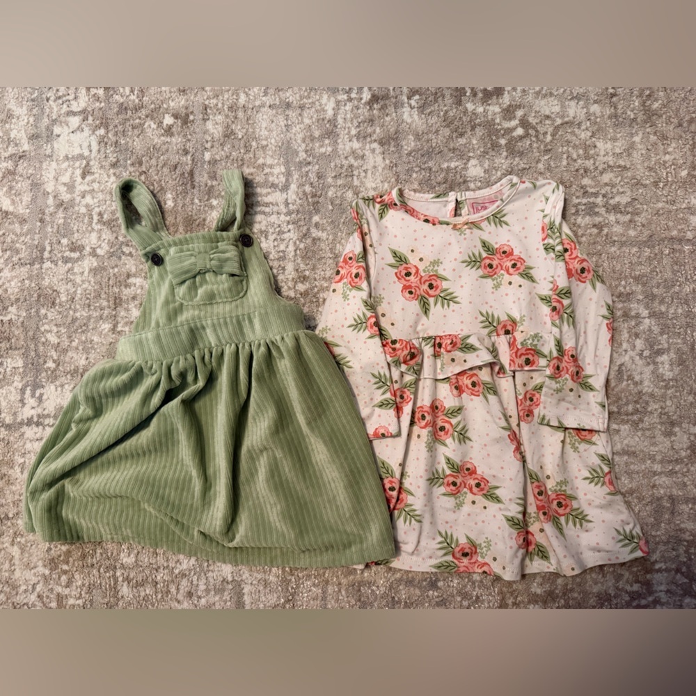 Just Lizzy Kids Floral Dress and Green Pinafore Set size 24M - Picture 4 of 4